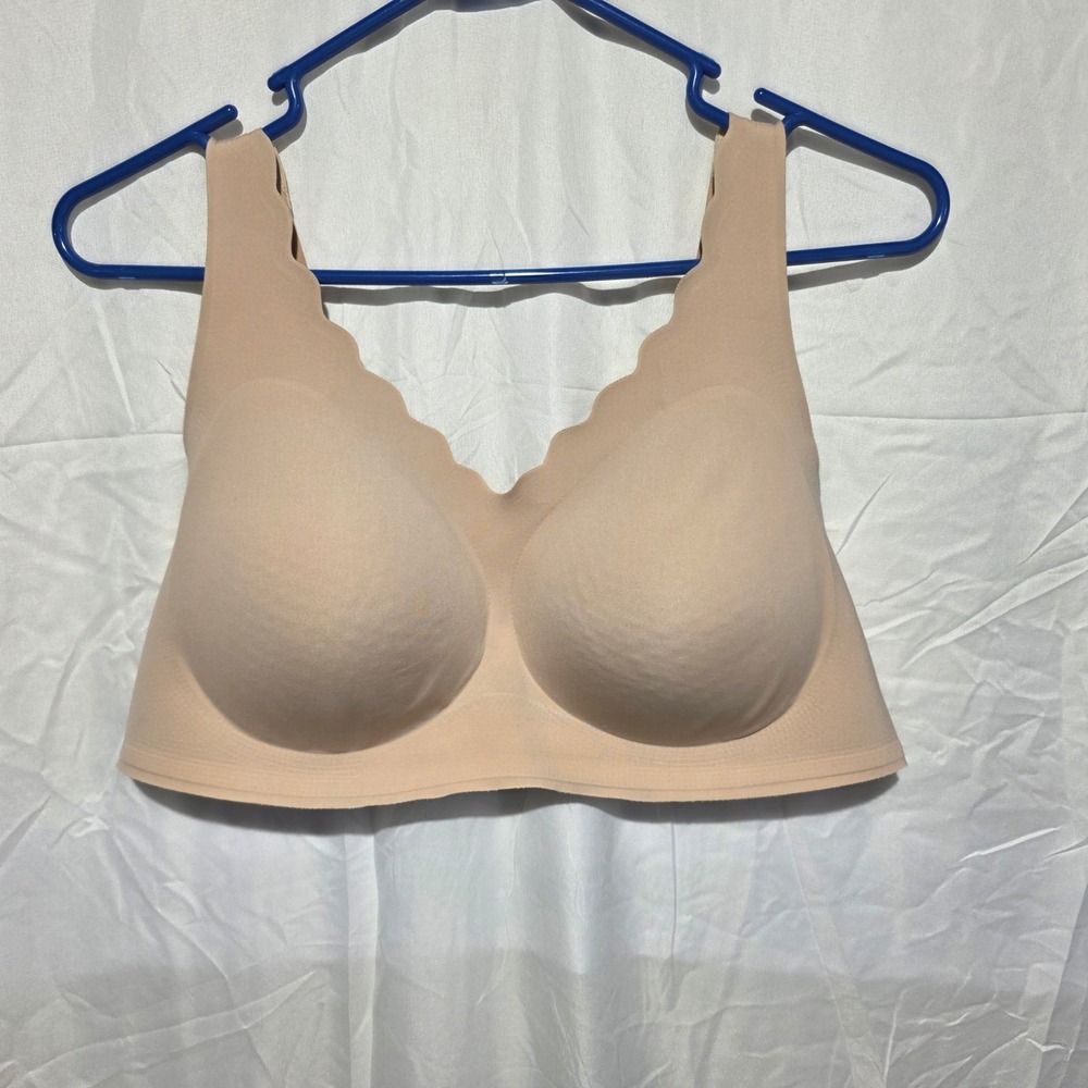 Comfelie Wireless Seamless T-Shirt Bra Beige Scalloped Edge Adj Straps 2XL